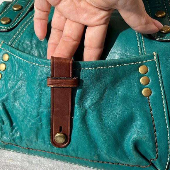 Fossil-Shoulder/Tote Leather Purse-Turquoise/Aqua Greenish Blue-Rare-Large - Picture 12 of 16